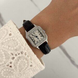 Sku0152 SIlver black strap zircon stones women casual square watch + gift bag